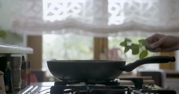 Cooking Fresh Basil — Stock Video