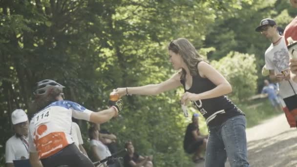 Cyclist Taking Water While Racing — Stock Video