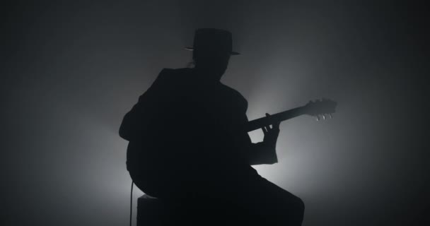 Silhouet Van Een Man Die Gitaar Speelt — Stockvideo