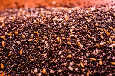 tatlı küçük superfoods, chia, altın keten ve susam tohumu