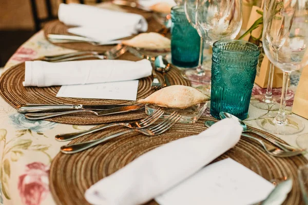 Décoration Des Pièces Maîtresses Mariage Avec Les Couverts Les Détails — Photo