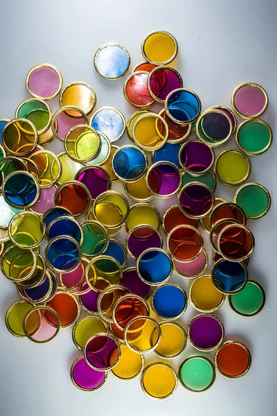 Monedas Colores Brillantes Transparentes Para Jugar Aprender Contar —  Fotos de Stock