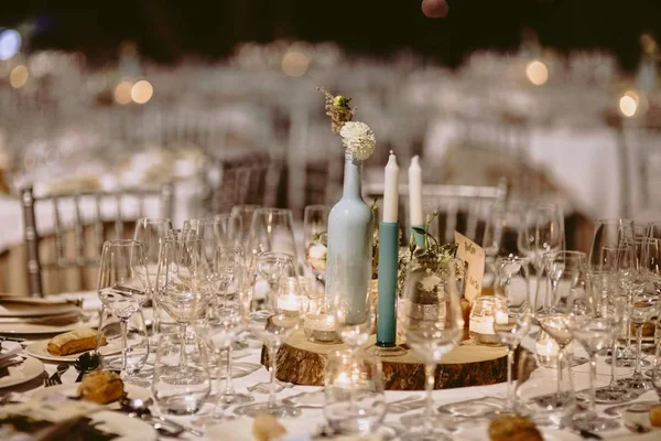 Décoration Des Pièces Maîtresses Mariage Avec Les Couverts Les Détails — Photo