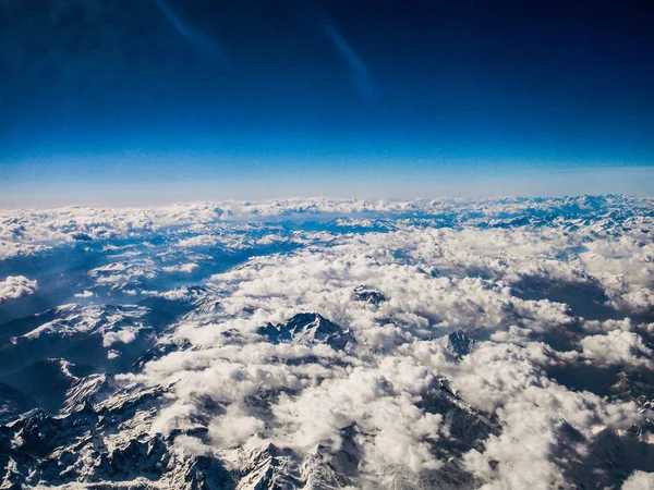 Snowy Mountains Clouds Aerial View — Stock Photo, Image