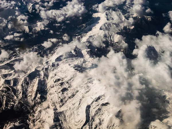 Snowy Mountains Clouds Aerial View — Stock Photo, Image