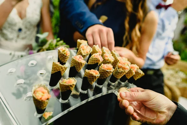 Bruiloft Van Warme Koude Hapjes Voor Gasten Bij Receptie — Stockfoto