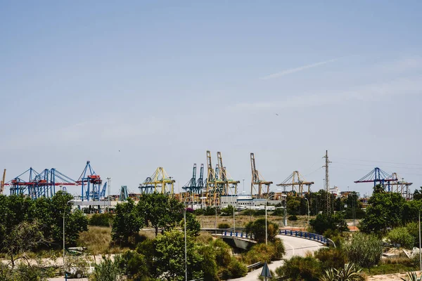 Grúas Estibadores Puerto Valencia Mediterráneo — Foto de Stock