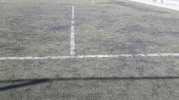 Лінії Зеленому Фоні Футбольного Поля — стокове фото