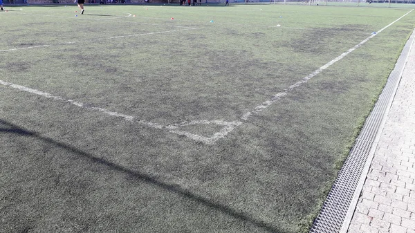Linien Auf Einem Grünen Hintergrund Fußballplatz — Stockfoto