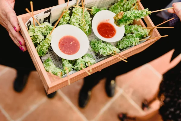 Hot Cold Wedding Snacks Guests Reception — Stock Photo, Image