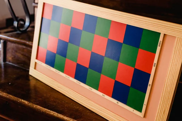 Spiel Zum Zählen Aus Blauem Und Rotem Holz Klassenzimmer Montessori — Stockfoto