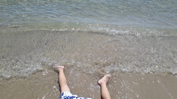 Legs Boy Playing Beach — Stock Photo, Image