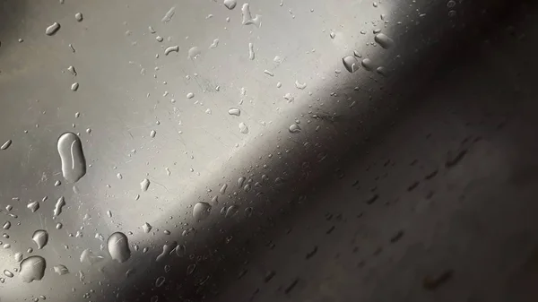 Drops Water Scattered Gray Steel Sink — Stock Photo, Image