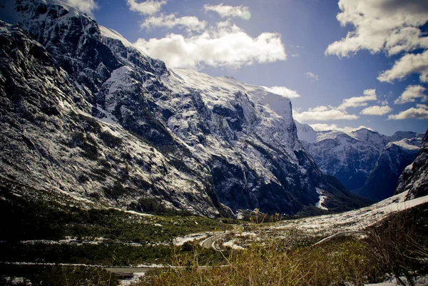 Paysage Montagneux Enneigé Des Alpes Néo Zélandaises Avec Ciel Spectaculaire — Photo