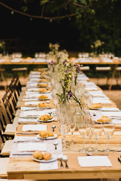 Décoration Des Pièces Maîtresses Mariage Avec Les Couverts Les Détails — Photo