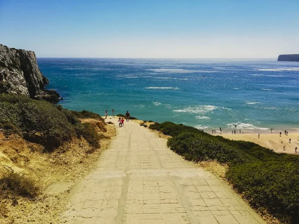 Ocean seen from the top of a cliff in Sagres, Portugal.