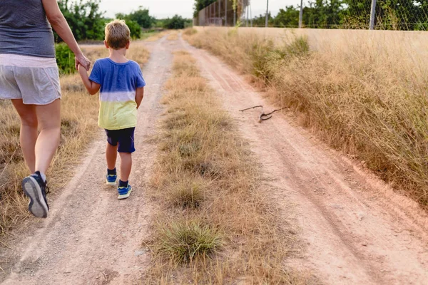 Mother Son Walking Backs — Stock Photo, Image