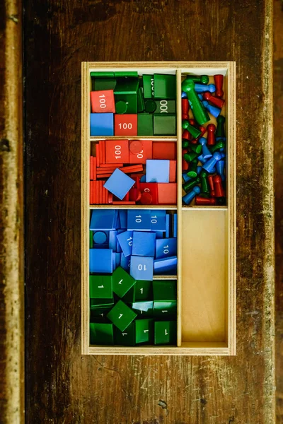 Wooden Box Numbers Teach Mathematics — Stock Photo, Image