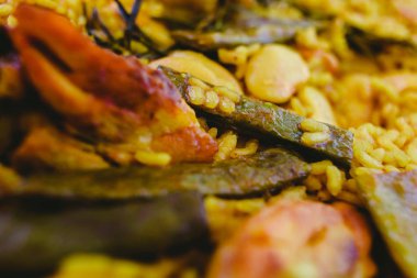 Geleneksel Paella Valenciana Akdeniz çanağı Close-up