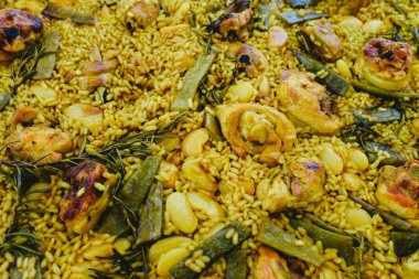 Geleneksel Paella Valenciana Akdeniz çanağı Close-up