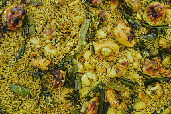 Geleneksel Paella Valenciana Akdeniz çanağı Close-up
