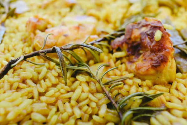 Närbild Traditionell Paella Valenciana Medelhavet Skålen — Stockfoto