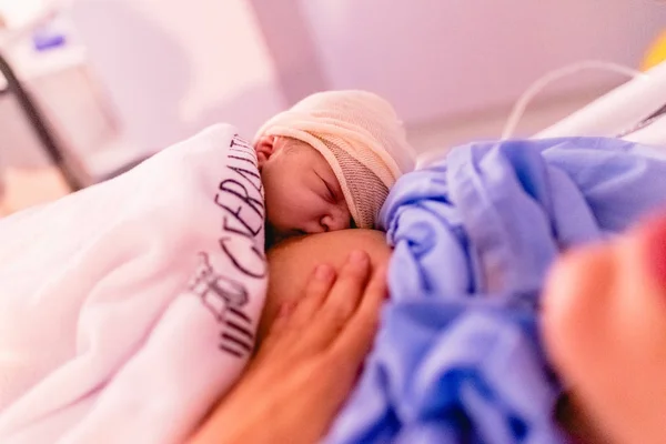 Bebê Recém Nascido Peito Sua Mãe Hospital Fotos De Bancos De Imagens