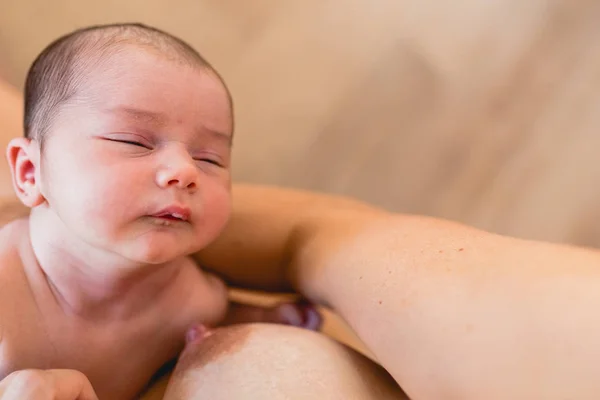 Newborn Baby Resting Breastfeed Feeding His Mother Breast — Stock Photo, Image