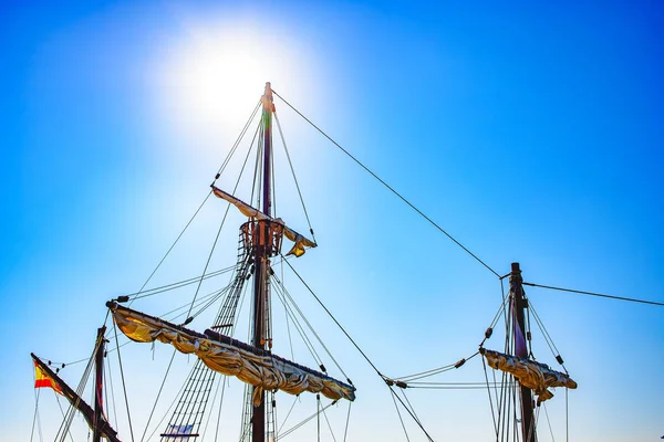 Vele Corde Dell Albero Maggiore Una Nave Caravella Santa Mara — Foto Stock