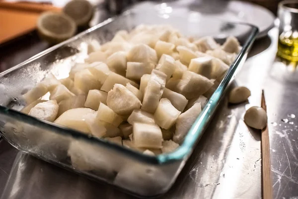 Yuca Cortada Cubos Para Freír — Foto de Stock