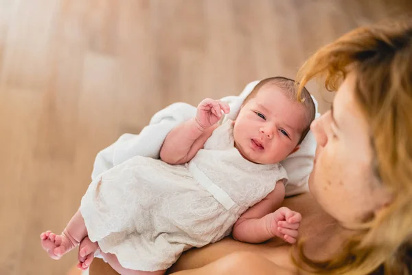 Newborn Girl Loving Arms Her Mother — Stock Photo, Image