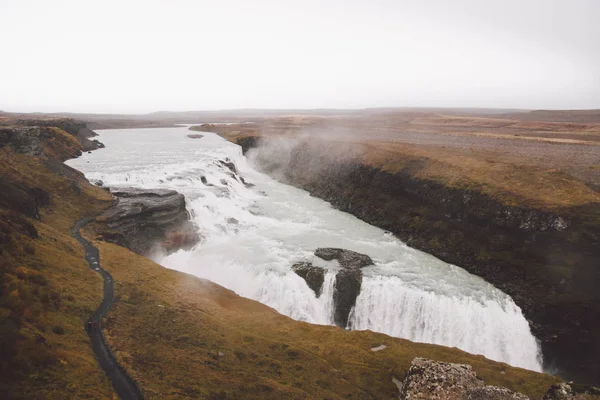 Fotos Panorámicas Famosas Cascadas Islandesas Días Nublados Con Formaciones Geológicas — Foto de Stock