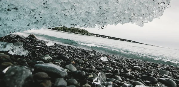 Bloki Lodu Gigant Oderwana Lodowców Wybrzeżu Islandii Beach — Zdjęcie stockowe