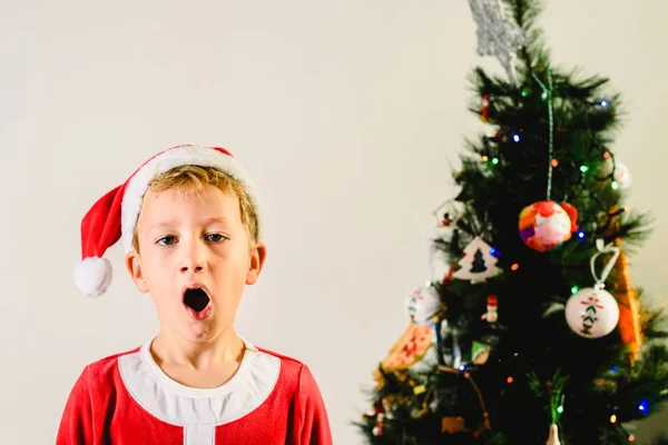 Blond Beau Garçon Ans Habillé Père Noël Ennuyé Par Arbre — Photo