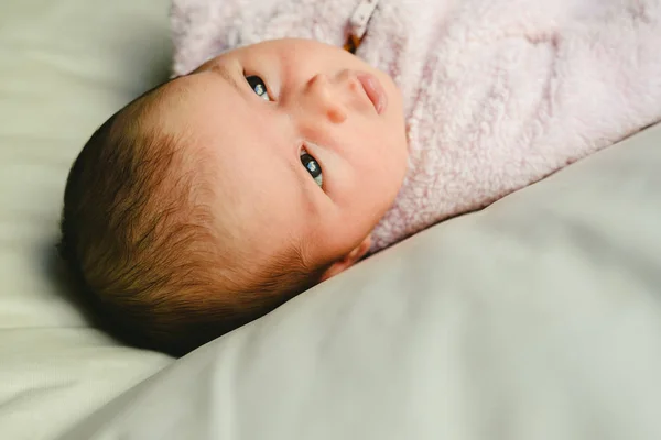 Portrait Relaxed Baby Girl Pink Pajamas — Stock Photo, Image