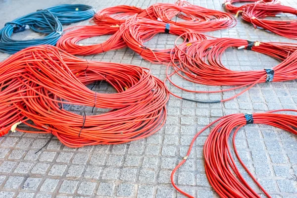 Grandes Rollos Cables Datos Listos Para Conectar Centro Datos Televisión — Foto de Stock