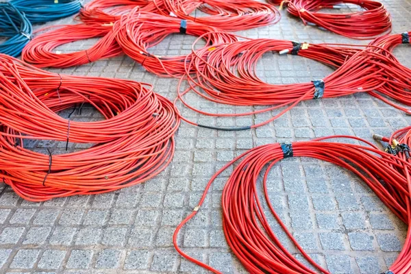 Grandes Rollos Cables Datos Listos Para Conectar Centro Datos Televisión — Foto de Stock