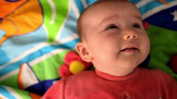 Two Month Old Baby Girl Lying Her Back Gesturing Moving — Stock Video