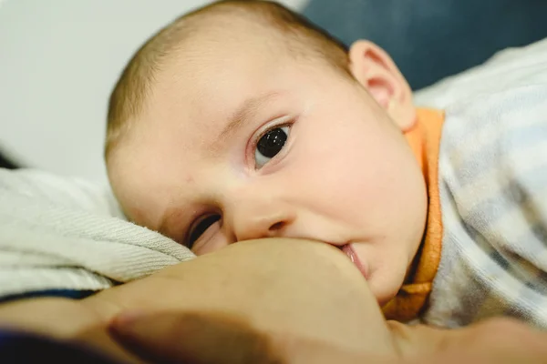 Month Old Baby Breastfeeding His Mother Breast Best Food Infant — Stock Photo, Image