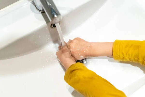 Responsible Child Cleaning His Hands Sink — Stock Photo, Image