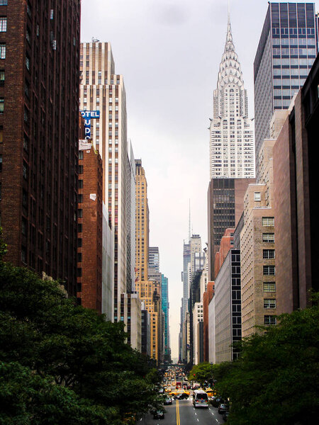 New York, USA - August 14, 2012: Quiet traffic on the streets of New York during the summer