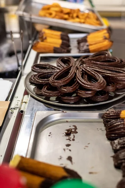 Churros Típicos Españoles Bañados Chocolate — Foto de Stock