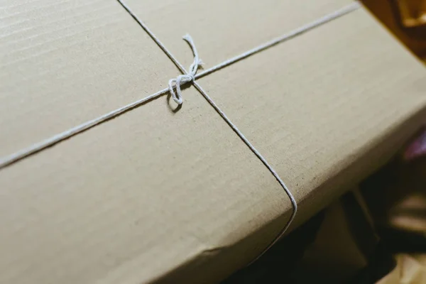 Regalos Cajas Cartón Simples Con Cordón Blanco — Foto de Stock