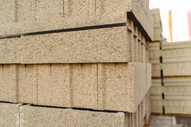 Paletler tuğla tuğla örme ustaları tarafından binalar inşa etmek hazır.