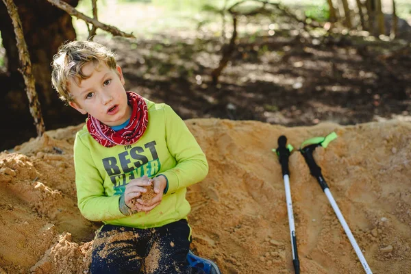 Porträt Eines Entzückenden Jährigen Jungen Der Frei Der Natur Spielt — Stockfoto