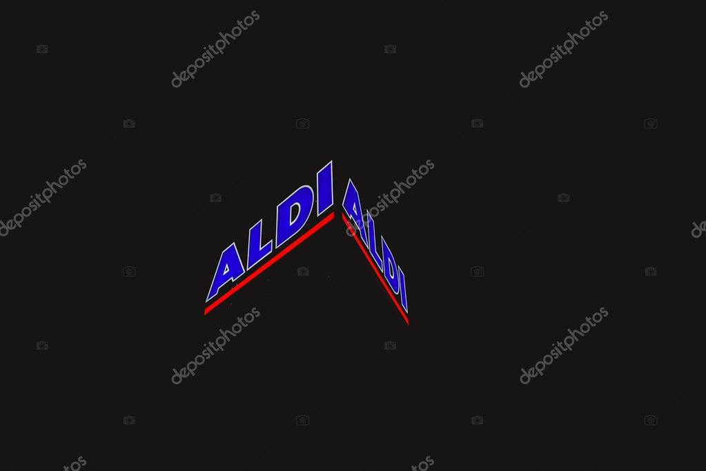 Valencia, Spain - January 3, 2019: Luminous sign of Aldi supermarkets during the night.