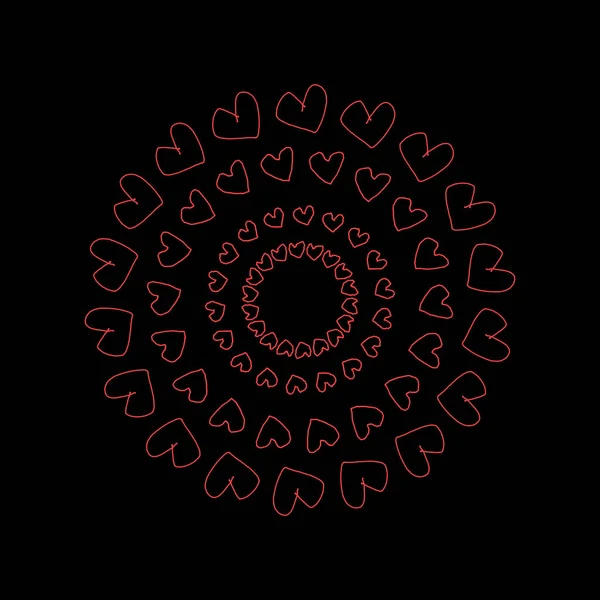 Decorative frame, simple 3d rendering illustration of red hearts in circle on black background for valentines