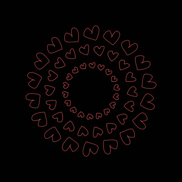 装飾的なフレーム シンプルなバレンタインの黒い背景に円で赤いハートの レンダリングの図 — ストック写真