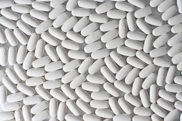 Detail Mnoha Bílých Pilulek Léků Vyráběných Chemii Průmyslu Farmaceutického Průmyslu — Stock fotografie