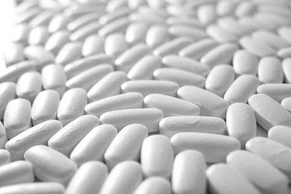 Macro Close Muitas Pílulas Brancas Conceito Medicação — Fotografia de Stock